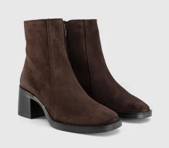 Annabella Square Toe Leather Block Heel Boots