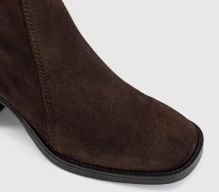 Annabella Square Toe Leather Block Heel Boots