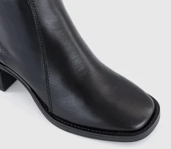 Annabella Square Toe Leather Block Heel Boots