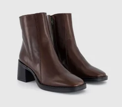 Annabella Square Toe Leather Block Heel Boots