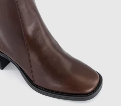 Annabella Square Toe Leather Block Heel Boots