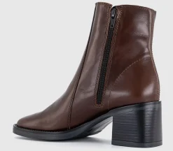 Annabella Square Toe Leather Block Heel Boots