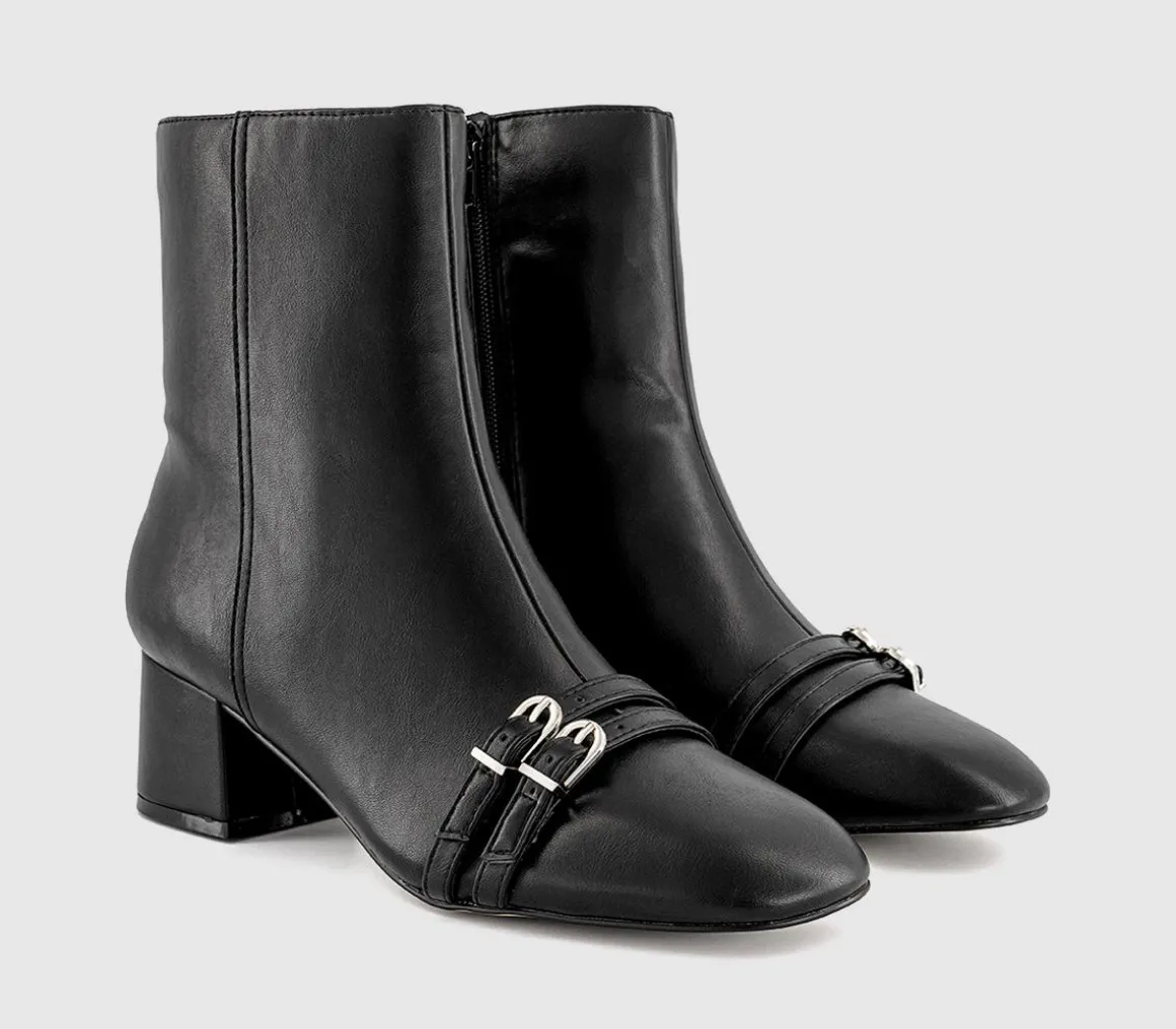 Aris Block Heel Buckle Detail Boots