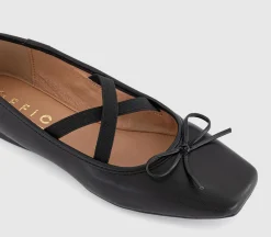Fate Elastic Cross Strap Square Toe Ballerina Flats