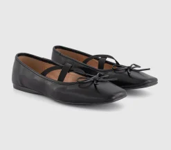 Fate Elastic Cross Strap Square Toe Ballerina Flats