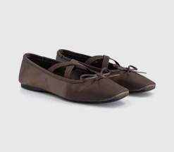 Fate Elastic Cross Strap Square Toe Ballerina Flats