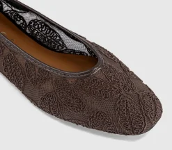 Foxglove Embroidered Leaf Print Ballet Pumps