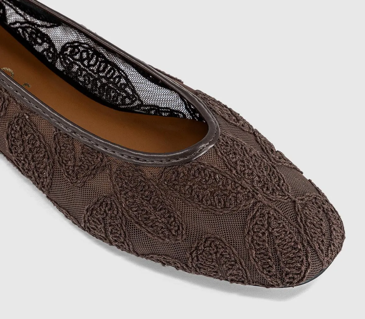 Foxglove Embroidered Leaf Print Ballet Pumps