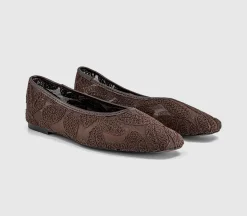 Foxglove Embroidered Leaf Print Ballet Pumps