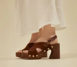 Miley Cross Over Wood Effect Heeled Sandals