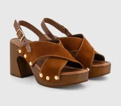 Miley Cross Over Wood Effect Heeled Sandals