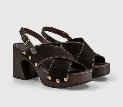 Miley Cross Over Wood Effect Heeled Sandals