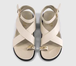 Skye Metal Trim Toe Loop Ankle Strap Footbed Sandals