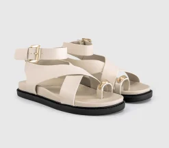 Skye Metal Trim Toe Loop Ankle Strap Footbed Sandals