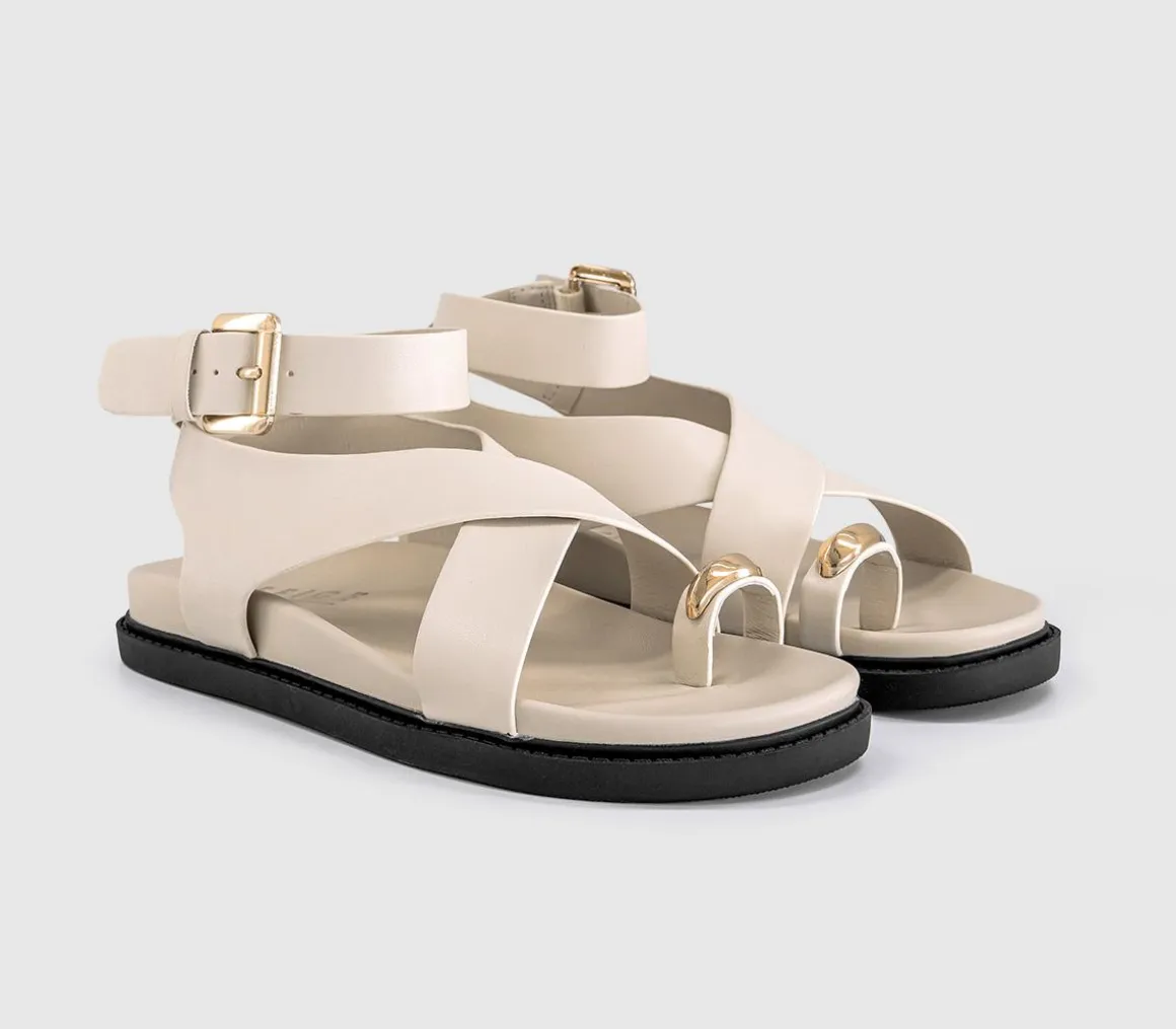 Skye Metal Trim Toe Loop Ankle Strap Footbed Sandals