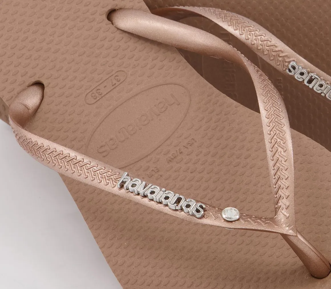 Slim Metal Crystal Logo Flip Flops