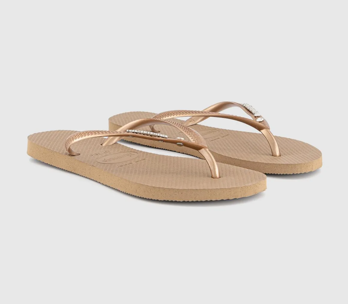 Slim Metal Crystal Logo Flip Flops