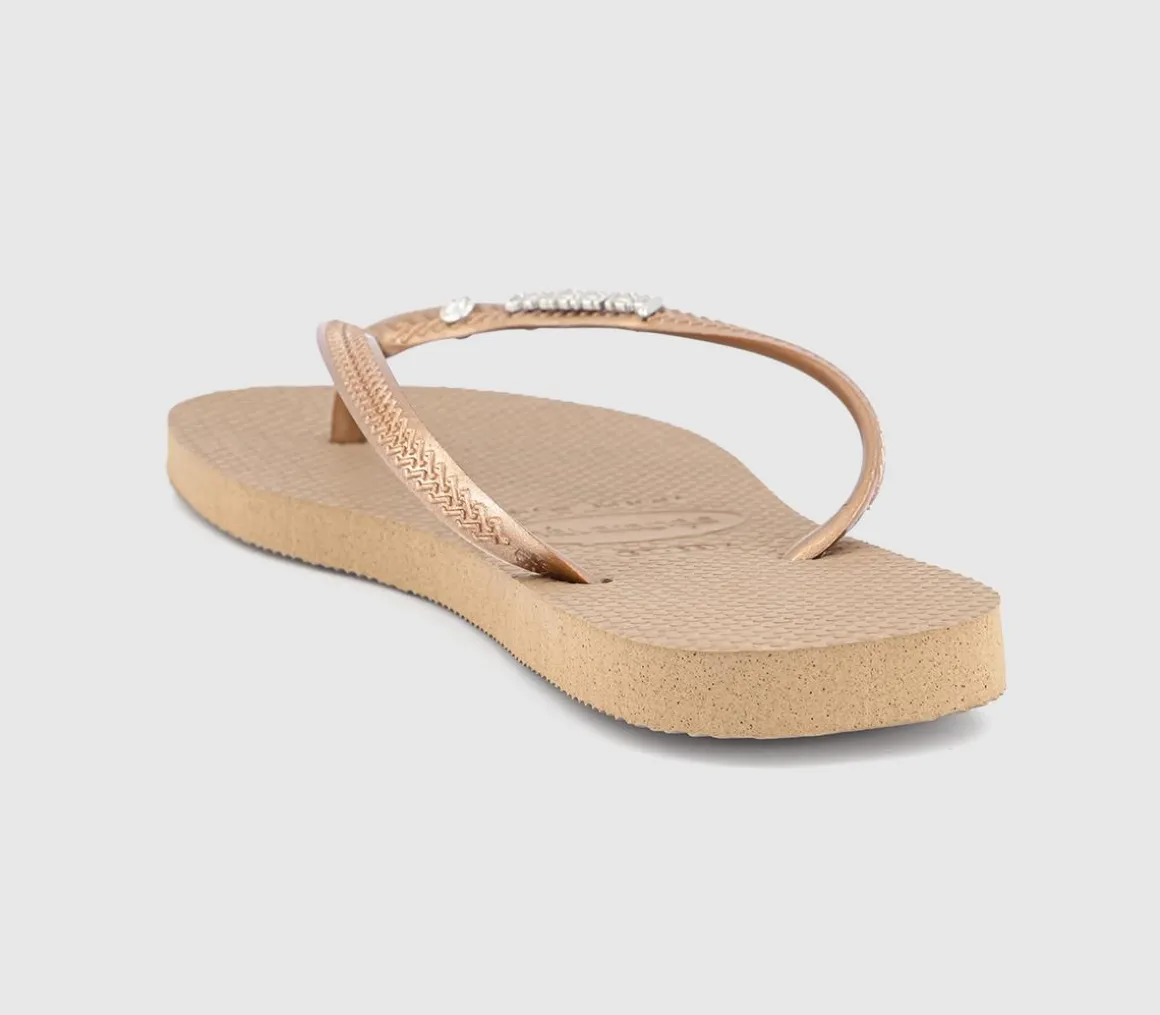 Slim Metal Crystal Logo Flip Flops