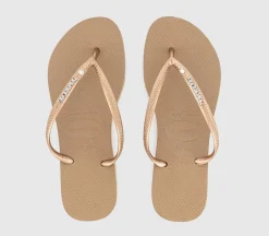 Slim Metal Crystal Logo Flip Flops