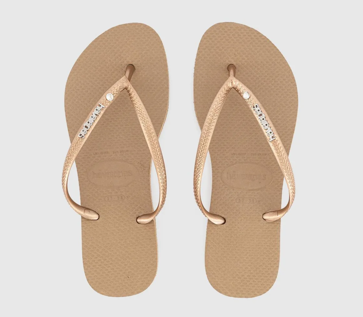 Slim Metal Crystal Logo Flip Flops