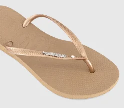 Slim Metal Crystal Logo Flip Flops
