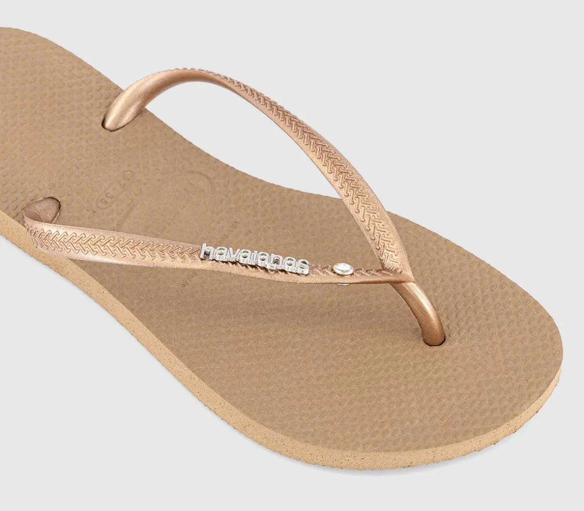 Slim Metal Crystal Logo Flip Flops
